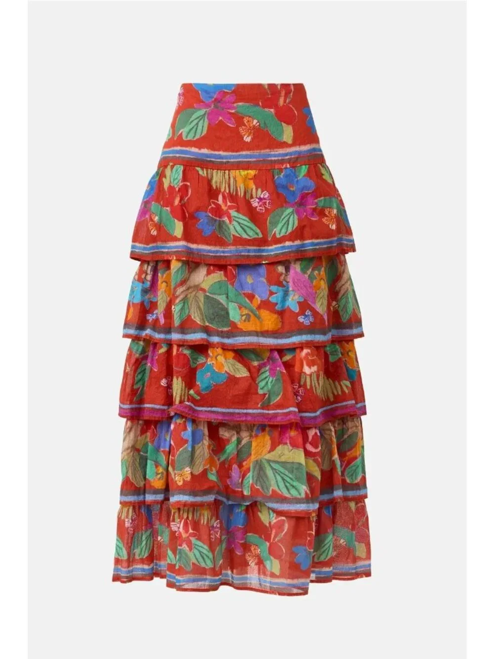 Marie Oliver Christie Floral Cotton Tiered Midi Skirt Womens Long